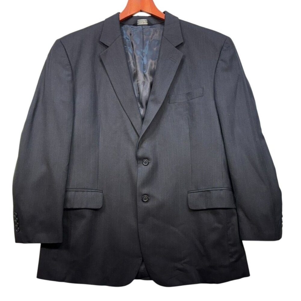 JoS. A. Bank Mens Wool Blazer Jacket 46R Gray Pinstriped Classic